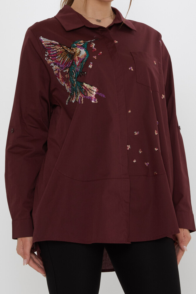 Gömlek Kuş Desenli Bordo - 20518 | KAZEE (3'lü Set 46-48-50) - 3