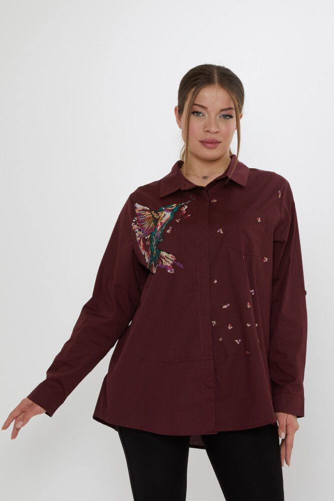 Gömlek Kuş Desenli Bordo - 20518 | KAZEE (3'lü Set 46-48-50) - 1