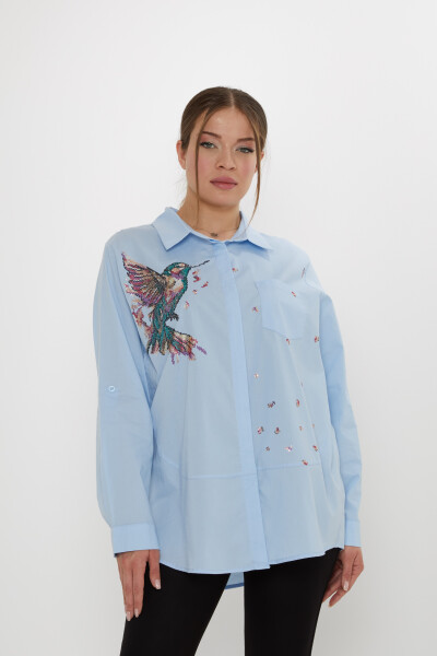 Gömlek Kuş Desenli Mavi - 20518 | KAZEE (3'lü Set 46-48-50) - Kazee