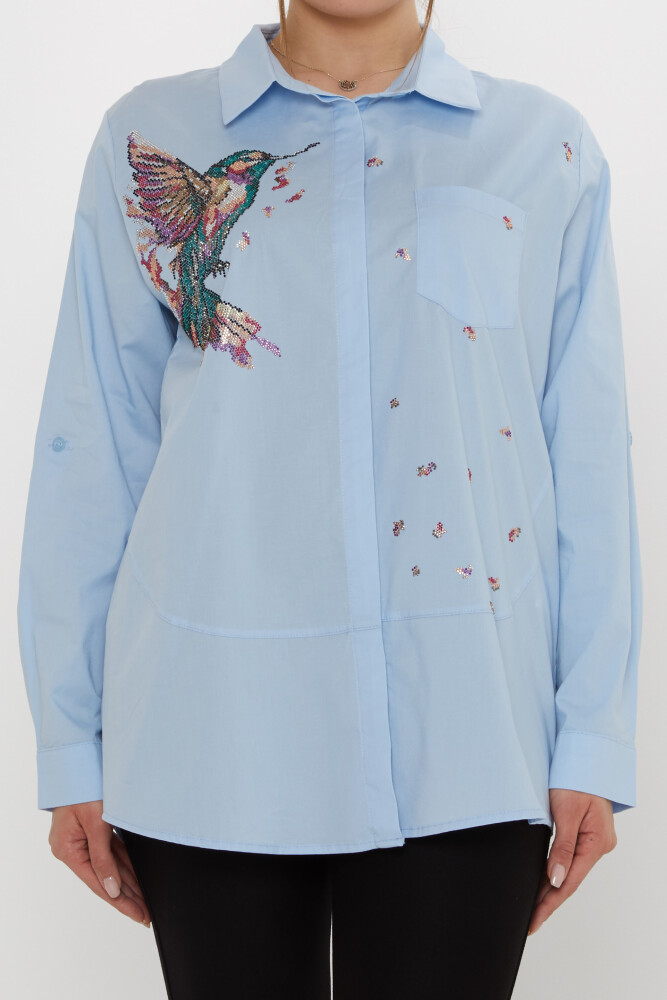 Gömlek Kuş Desenli Mavi - 20518 | KAZEE (3'lü Set 46-48-50) - 3