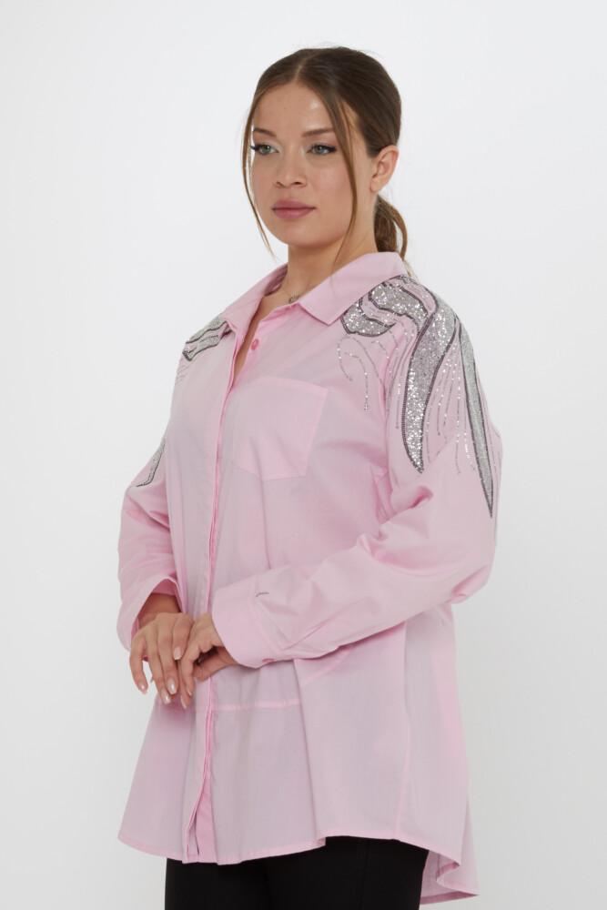 Gömlek Omuz Taş İşlemeli Pembe - 20552 | KAZEE (3'lü Set 46-48-50) - 2