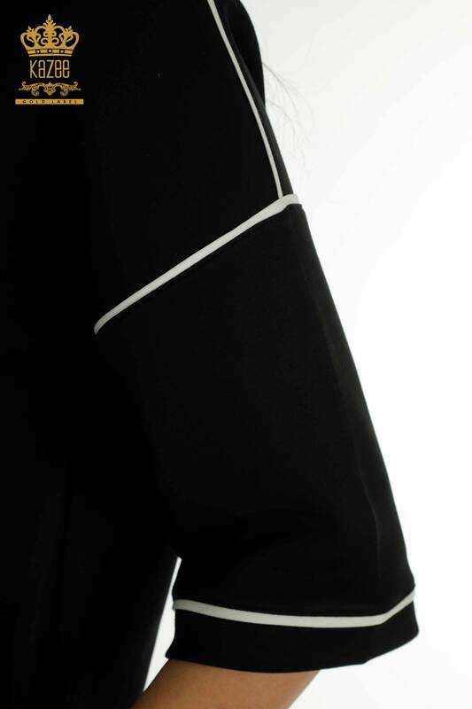 Großhandel Damen-Trainingsanzug-Set Schwarz mit Taschen - 17698 | KAZEE