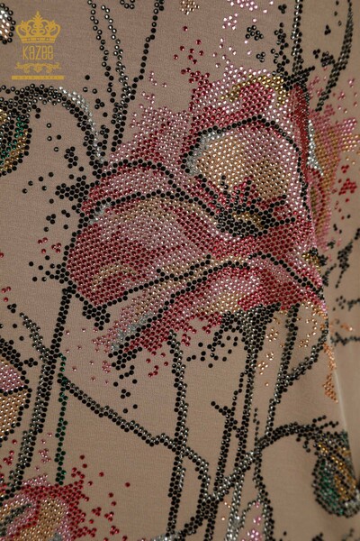 Großhandel Damenbluse mit Blumenstickerei, Nerz - 79330 | KAZEE - Thumbnail