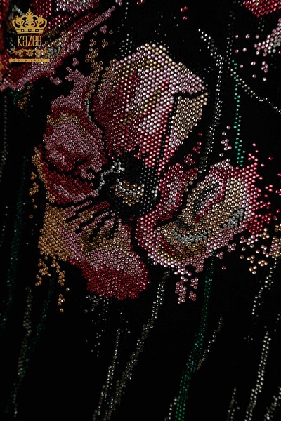 Großhandel Damenbluse mit Blumenstickerei, Schwarz - 79330 | KAZEE - Thumbnail