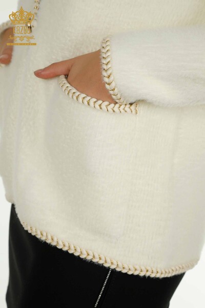 Großhandel für Damen-Angora-Strickjacke - Perlen knopf - Ecru - 30264 | KAZEE - 5