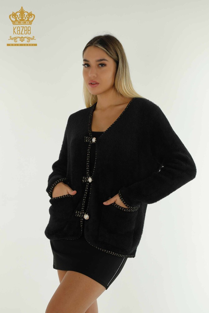Großhandel Damen-Angora-Strickjacke - Perlen knöpfe - Schwarz - 30264 | KAZEE - 1