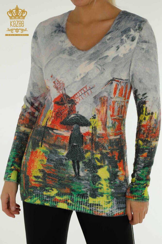 Großhandel Damen-Angora-Strickpullover - Stein bestickt - Digital - 40016 - 2