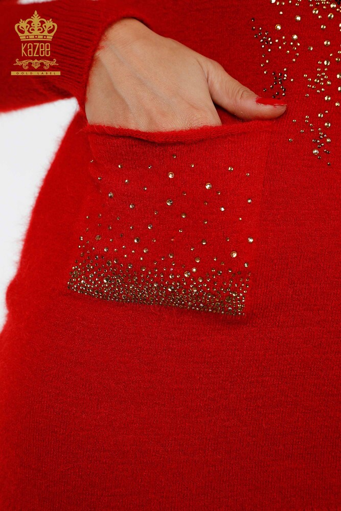 Großhandel Damen Angora-Tunika - Tigermuster - Stein bestickt - Tasche - 18880 | KAZEE - 4