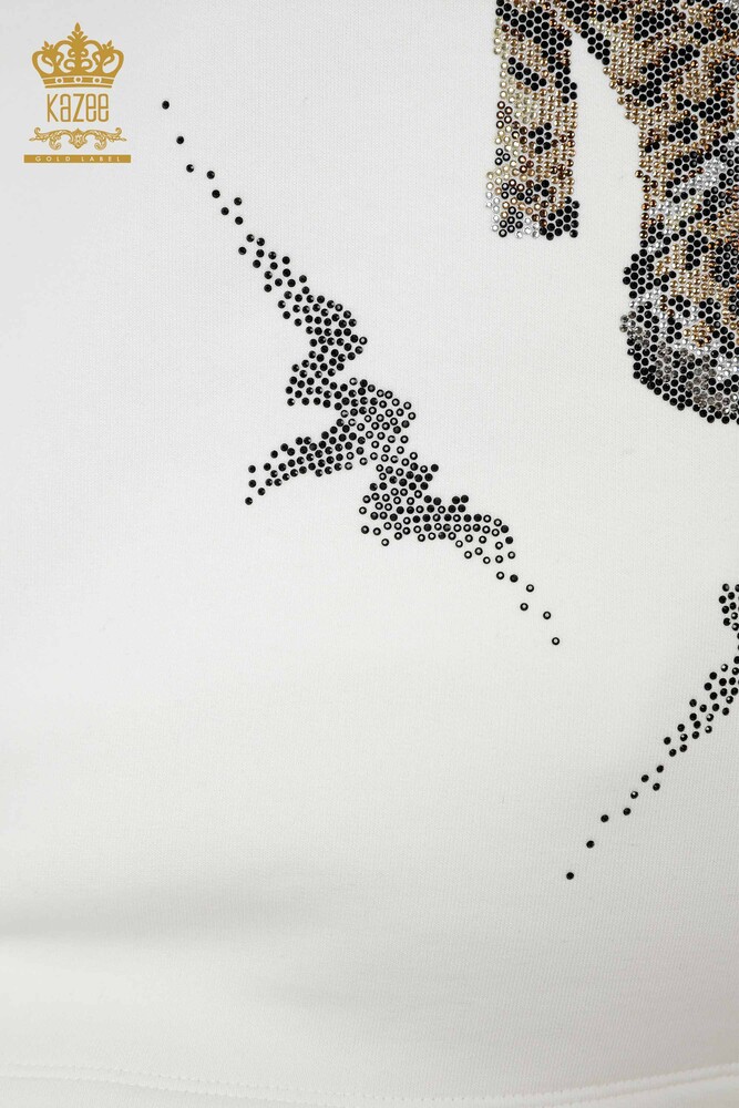 Großhandel Frauen Trainingsanzug Set Tiger Muster Ecru - 17473 | KAZEE - 5