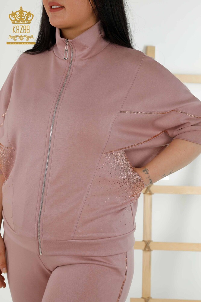Großhandel Damen Trainingsanzug Set Kurzarm Reißverschluss Getrocknete Rose - 17547 | KAZEE - 3