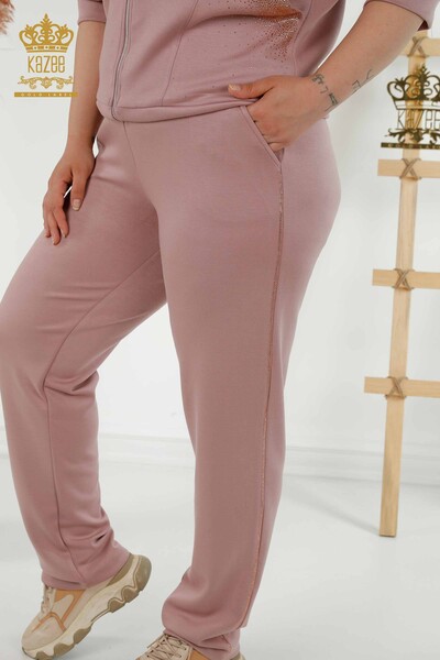 Großhandel Damen Trainingsanzug Set Kurzarm Reißverschluss Getrocknete Rose - 17547 | KAZEE - 7