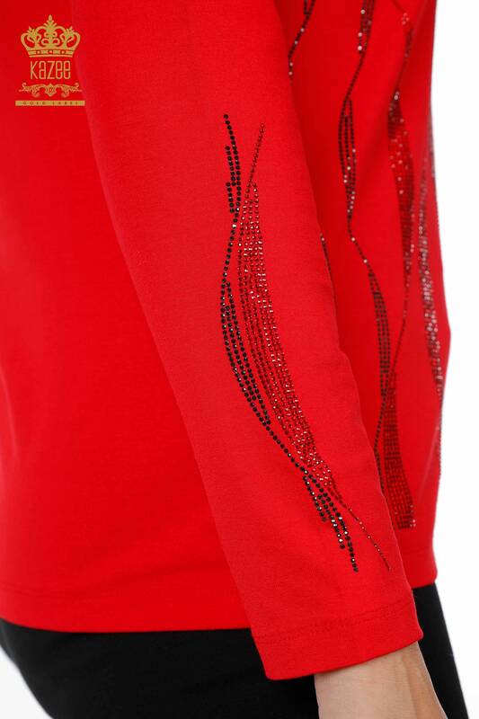 Großhandel Damen bluse - Ärmel detailliert - Linie Stein bestickt - 79024 | KAZEE