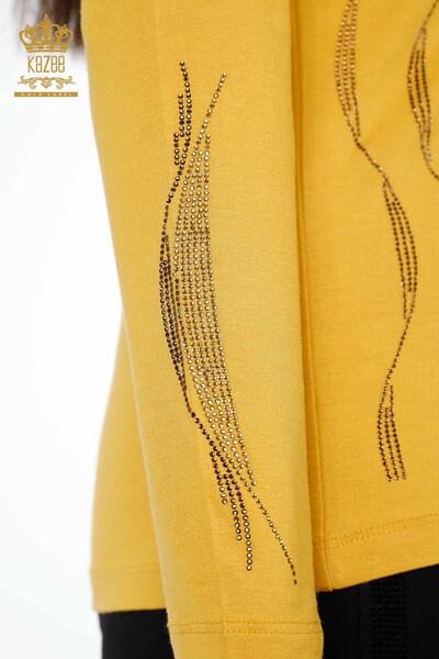 Großhandel Damen bluse - Ärmel detailliert - Linie Stein bestickt - 79024 | KAZEE - Thumbnail