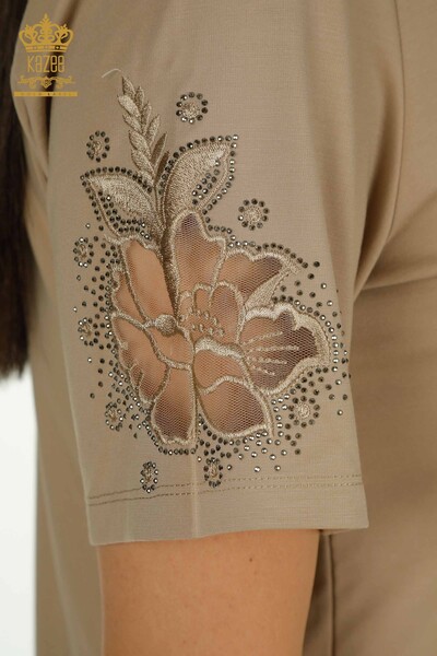 Großhandel Damen Bluse - Bestickt - Beige - 79883 | KAZEE - Thumbnail