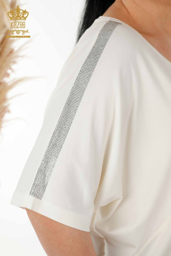 Großhandel Damenbluse - Blumenmuster - Ecru - 79121 | KAZEE - 3