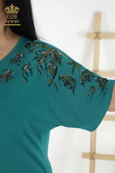 Großhandel Damen Bluse - Blumen Muster - Grün - 79089 | KAZEE - 4