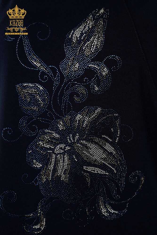 Großhandel Damenbluse - Blumenmuster - Marineblau - 79121 | KAZEE - 3