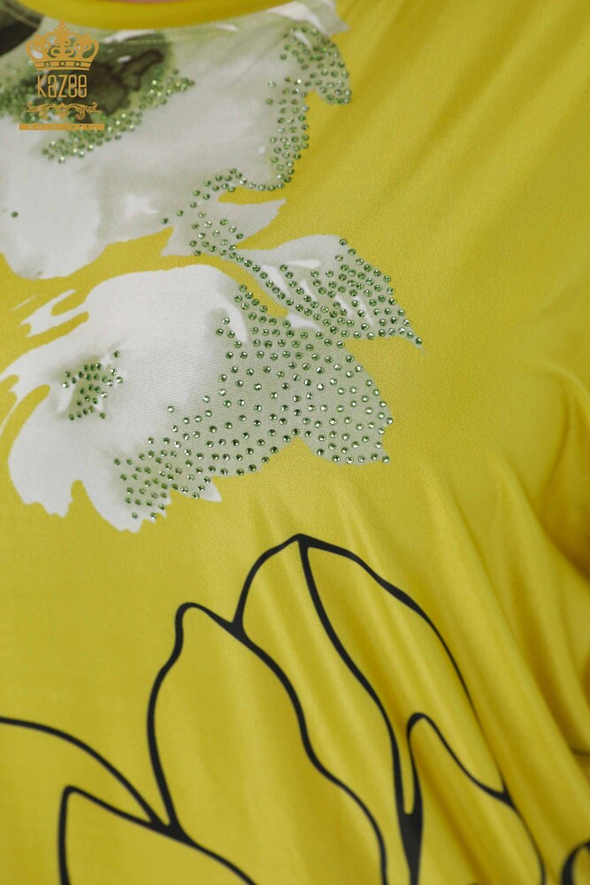 Großhandel Damenbluse - Blumenmuster - Pistaziengrün - 77802 | KAZEE - 5