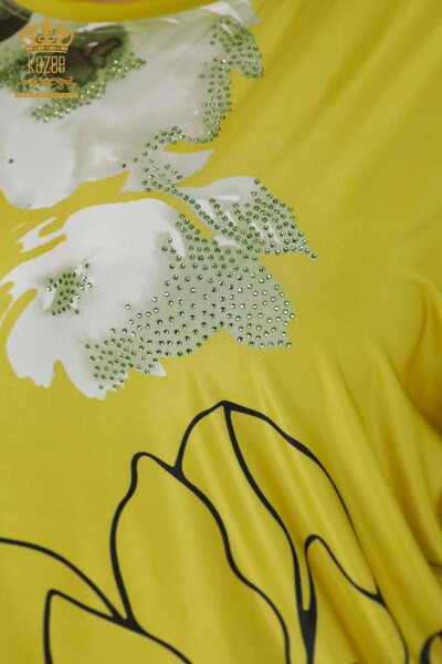 Großhandel Damenbluse - Blumenmuster - Pistaziengrün - 77802 | KAZEE - 5