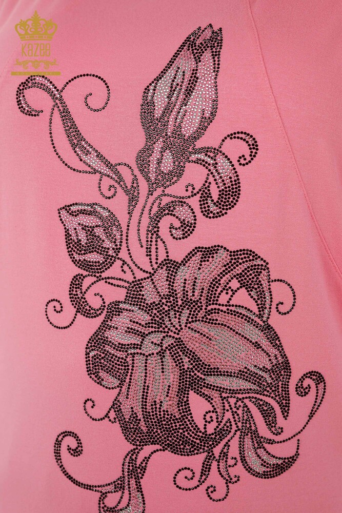 Großhandel Damenbluse - Blumenmuster - Rosa - 79121 | KAZEE - 4