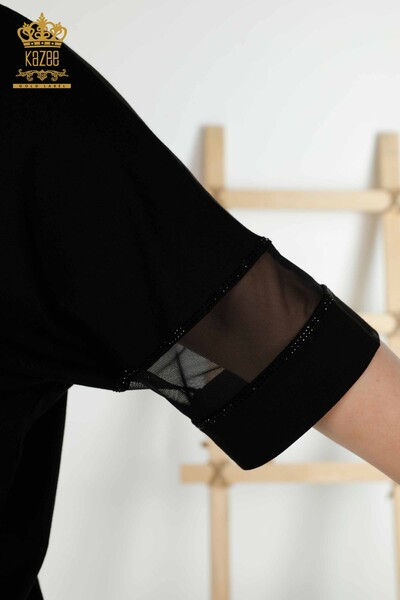 Großhandel Damenbluse Blumenmuster Schwarz - 79059 | KAZEE - 6