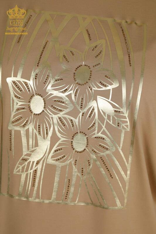 Großhandel Damen Bluse - Blumen Muster - Beige - 79528 | KAZEE