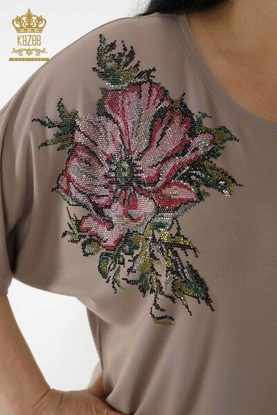 Großhandel Damen Bluse - Blumenmuster - Nerz - 79089 | KAZEE - Thumbnail