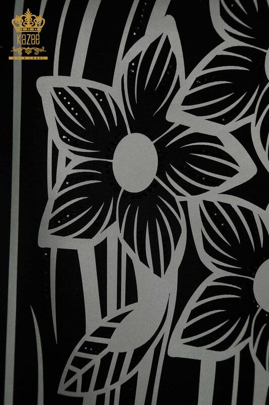 Großhandel Damen Bluse - Blumen Muster - Schwarz - 79528 | KAZEE