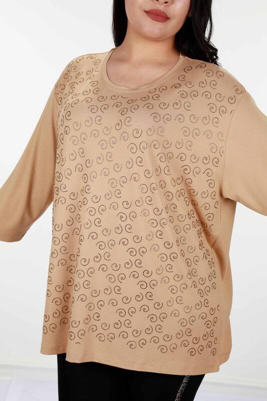Großhandel Damen Bluse im - mit Kristall steinen bestickt - Übergröße - Fledermausärmel – 77993 | KAZEE