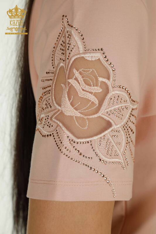 Großhandel Damen Bluse im - Rosen Stickerei - Puder - 79541 | KAZEE