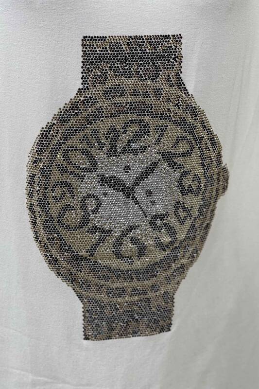 Großhandel Damen Bluse im – Uhrenmuster – Leoparden-Detail – 77747 | KAZEE