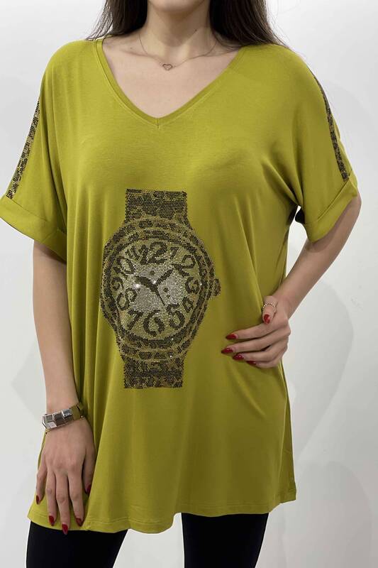 Großhandel Damen Bluse im – Uhrenmuster – Leoparden-Detail – 77747 | KAZEE