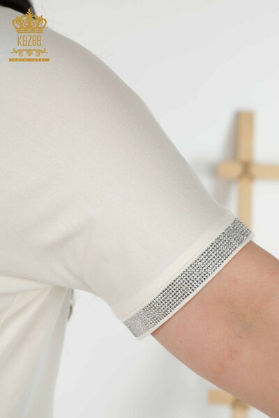 Großhandel Damenbluse Knopf detailliert Ecru - 79297 | KAZEE - 5