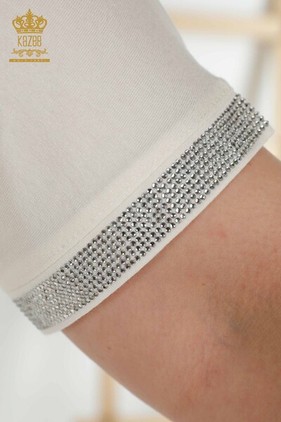 Großhandel Damenbluse Knopf detailliert Ecru - 79297 | KAZEE - 6