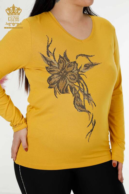 Großhandel Damenbluse Crystal Embroidered Saffron - 79048 | KAZEE