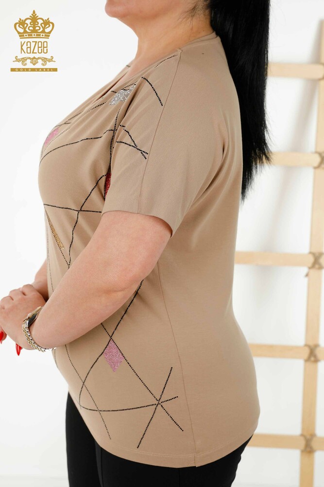 Großhandel Damenbluse - Kurzarm - Beige - 79288 | KAZEE - 7