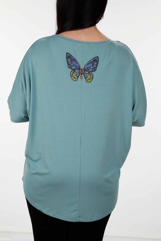 Großhandel Damen Bluse - Kurzarm - Stein bestickt - Schmetterlings detail – 78904 | KAZEE