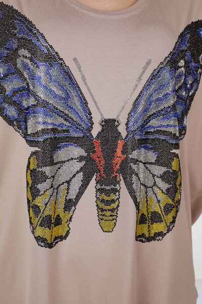 Großhandel Damen Bluse - Kurzarm - Stein bestickt - Schmetterlings detail – 78904 | KAZEE - Thumbnail