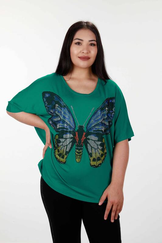 Großhandel Damen Bluse - Kurzarm - Stein bestickt - Schmetterlings detail – 78904 | KAZEE