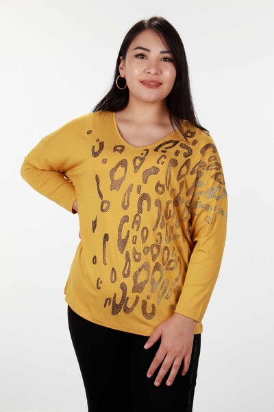 Großhandel Damen Bluse - Leoparden stickerei - Langarm - 78910 | KAZEE - Thumbnail