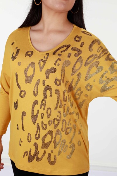 Großhandel Damen Bluse - Leoparden stickerei - Langarm - 78910 | KAZEE - Thumbnail