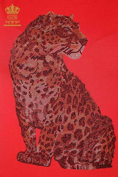 Großhandel Damen Bluse - Leoparden muster - Koralle - 78942 | KAZEE - Thumbnail