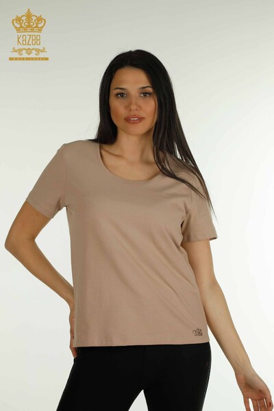 Großhandel Damen Bluse - Mit Logo - Nerz - 79560 | KAZEE - Thumbnail
