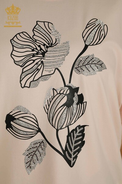 Großhandel Damen Bluse - Blumen Stickerei - Rosa - 79459 | KAZEE - Thumbnail