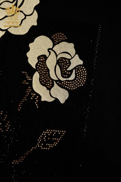 Großhandel Damen Bluse - Blumen stickerei - Schwarz - 79860 | KAZEE - Thumbnail