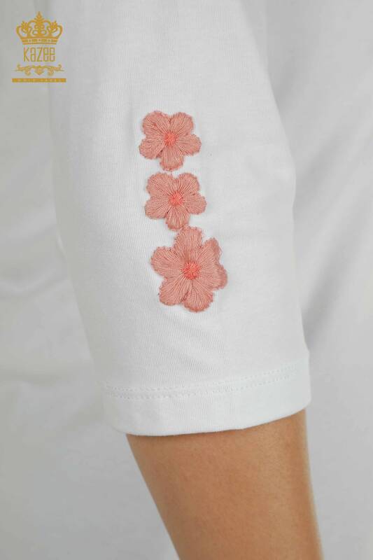 Großhandel Damen Bluse - Blumen Stickerei - Weiß - 79466 | KAZEE