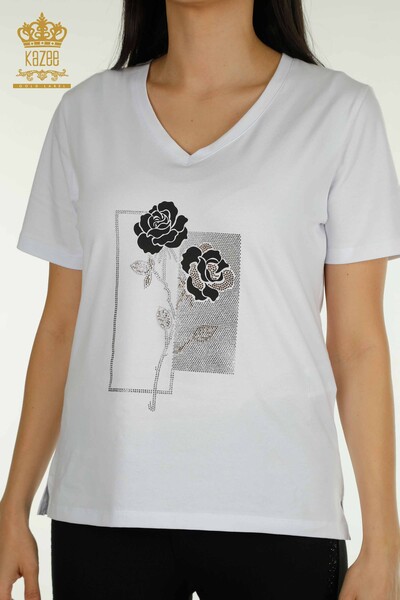Großhandel Damen bluse - Blumen Stickerei - Weiß - 79860 | KAZEE - Thumbnail