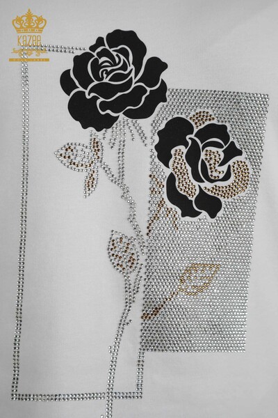 Großhandel Damen bluse - Blumen Stickerei - Weiß - 79860 | KAZEE - Thumbnail