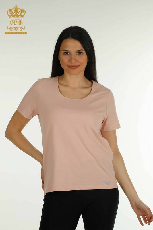 Großhandel Damen Bluse - Mit Logo - Puder - 79560 | KAZEE