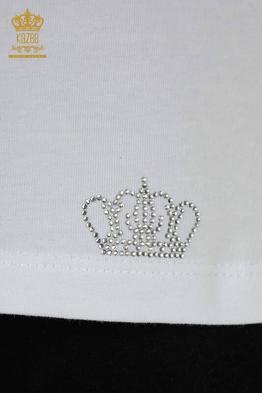 Großhandel Damen Bluse - Mit Logo - Weiß - 79560 | KAZEE